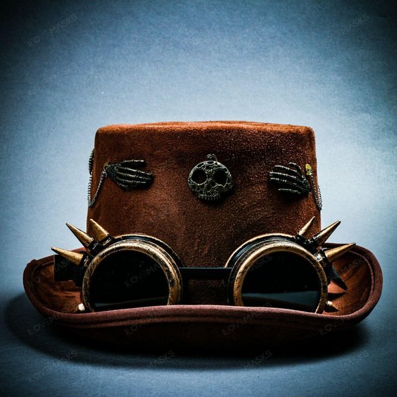 Brown Victoria Steampunk Spike Goggle Party Hat - Picture 4 of 8